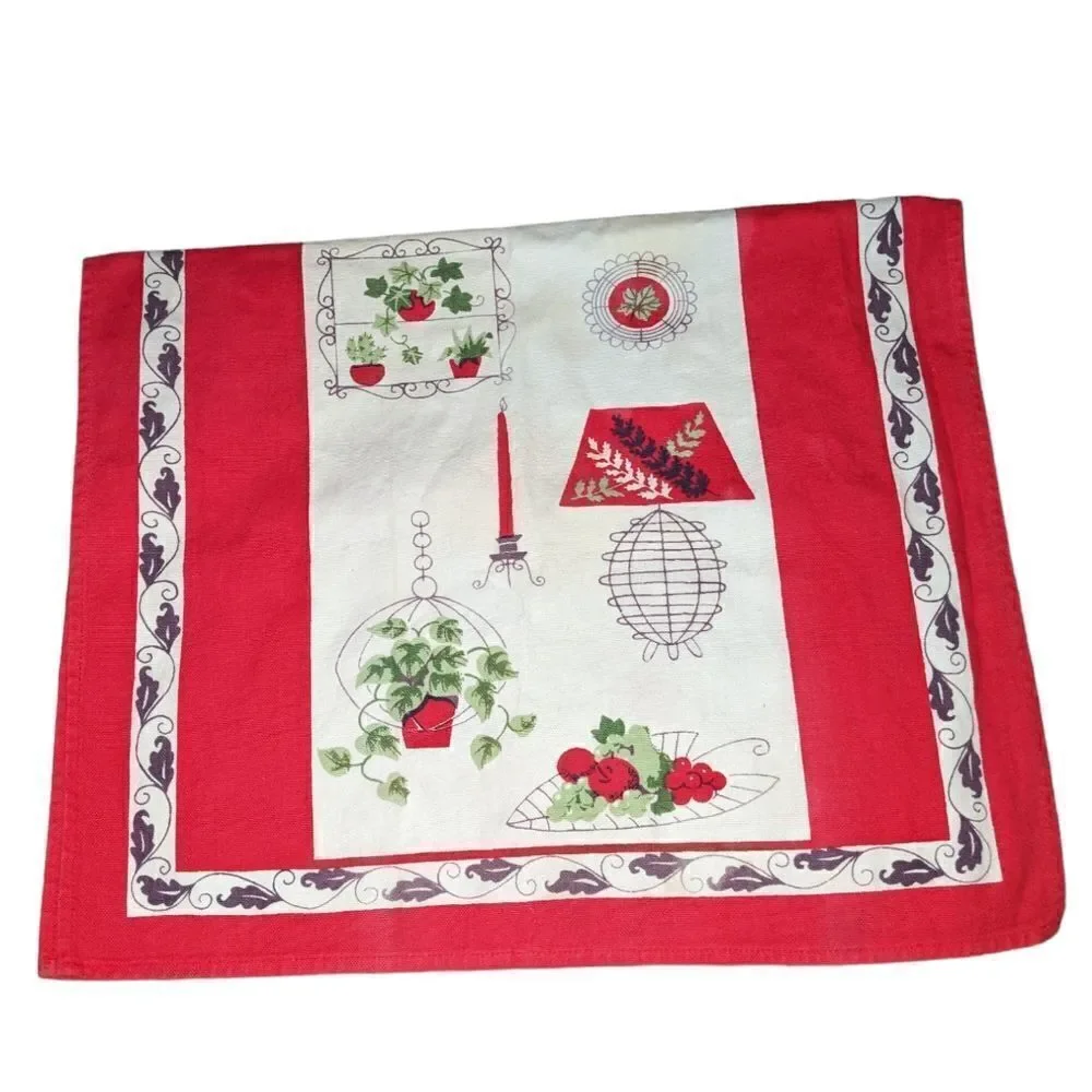 60s vintage red  tea towel‎